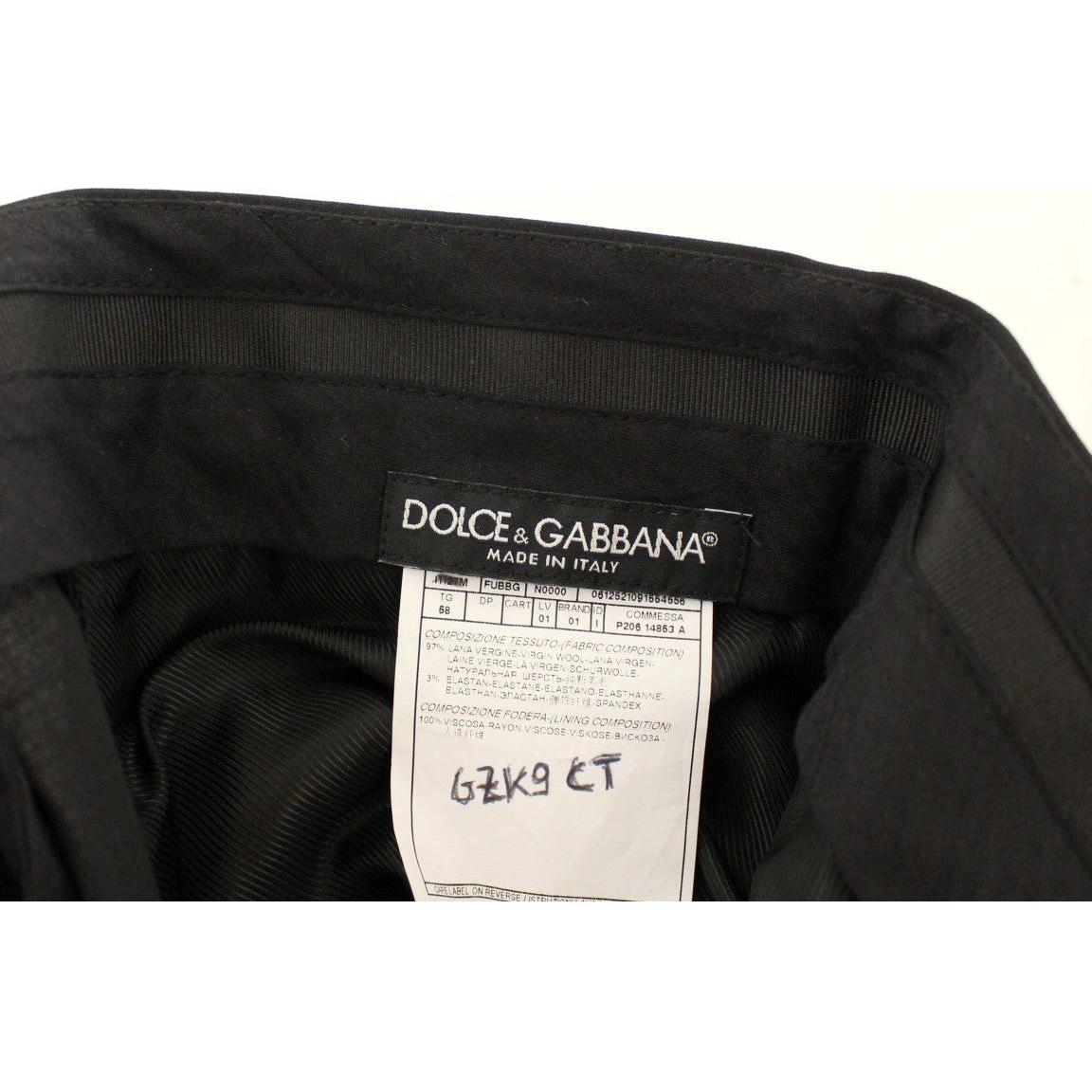 Dolce & Gabbana Black Wool Stretch Pleated Pants1728,3% Elastane,67345645728,Black,Casual Pants - Pants - Clothing,Clothing,Dolce & Gabbana,IT58 | 3XL,Jeans & Pants - Men - Clothing,Material: 97% Wool,Men,Men - Clothing,New with tags,Pants - Clothing