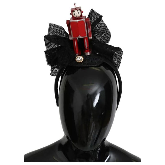 Dolce & Gabbana Red Black Robot Clear Crystal Headband Tiara Diadem SMY2189