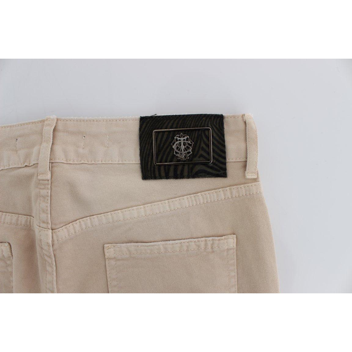 بنطلون جينز كافالي بقصّة Slim Fit من القطن باللون البيج