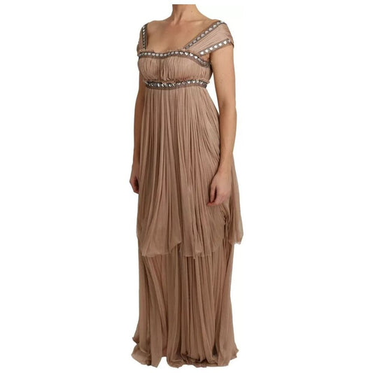Dolce & Gabbana Brown Silk Sleeveless Shift Maxi Dress DR2589-36
