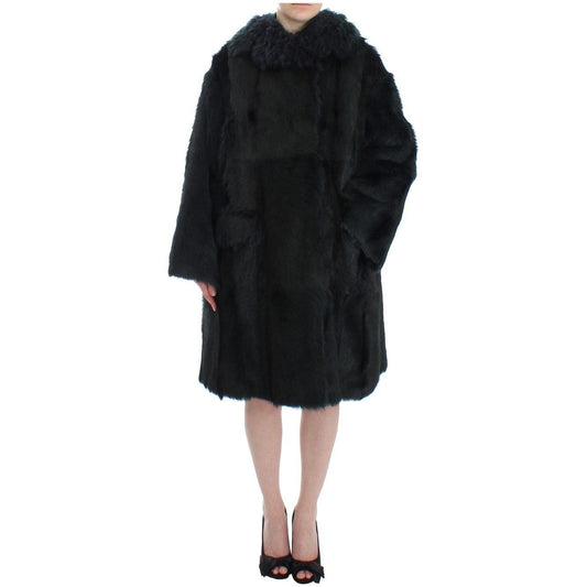 Dolce & Gabbana Black Goat Fur Shearling Long Jacket Coat1728,67345645728,Black,Clothing,Coats - Jackets & Coats - Clothing,Dolce & Gabbana,Fur,IT40|S,Jackets & Coats - Clothing,Material: 100% Goatskin,New with tags,Shearling,Tops & T-Shirts - Women - Clo