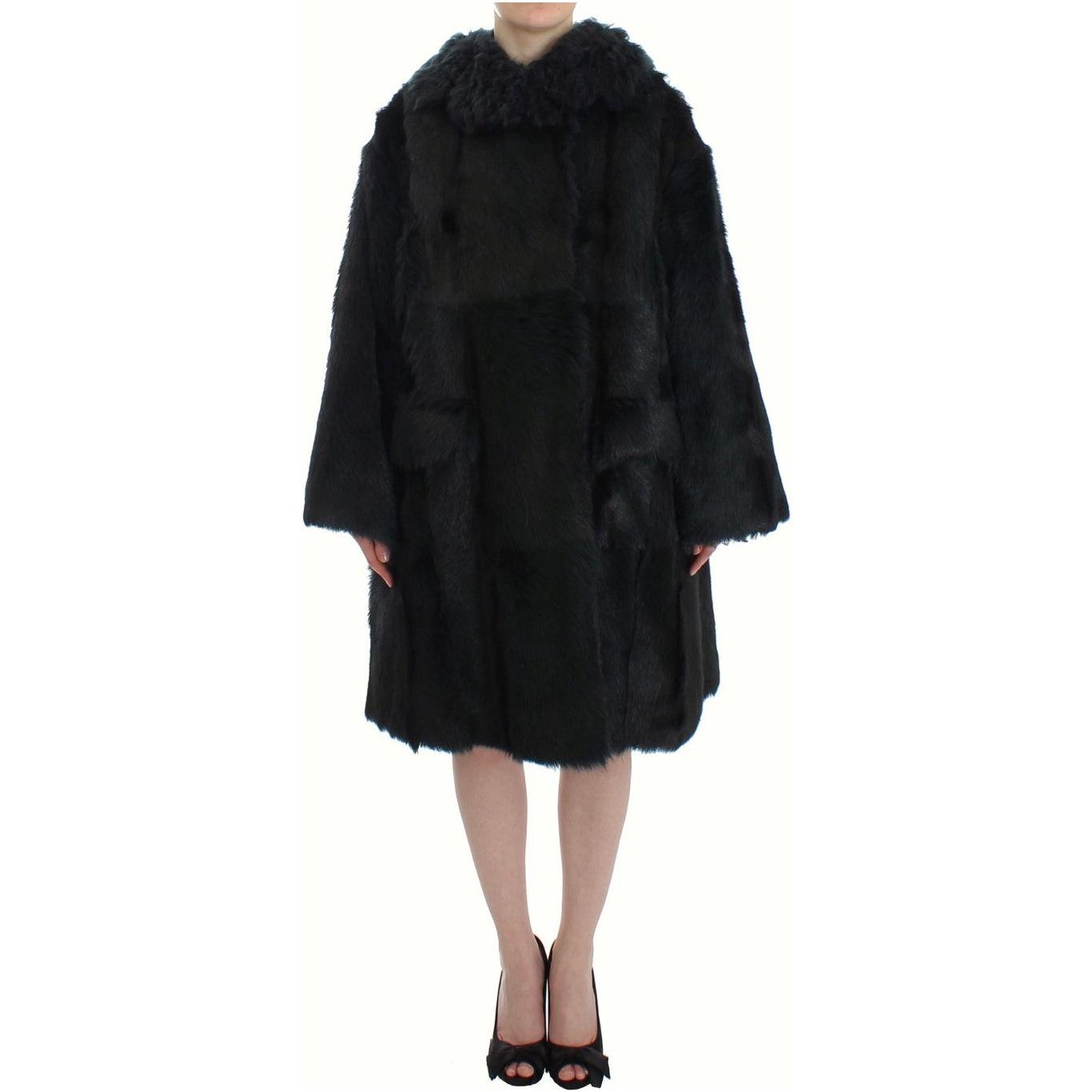Dolce & Gabbana Black Goat Fur Shearling Long Jacket Coat1728,67345645728,Black,Clothing,Coats - Jackets & Coats - Clothing,Dolce & Gabbana,Fur,IT40|S,Jackets & Coats - Clothing,Material: 100% Goatskin,New with tags,Shearling,Tops & T-Shirts - Women - Clo