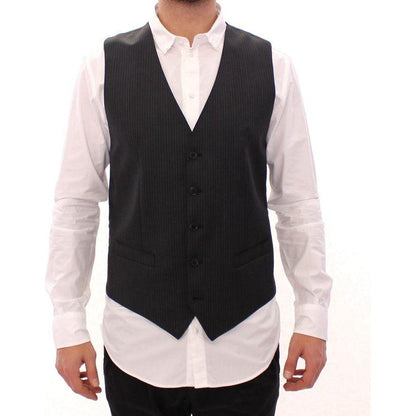 Dolce & Gabbana Gray Striped Wool Single Breasted Vest1728,5% Elastane,67345645728,Black,Clothing,Dolce & Gabbana,IT48 | M,Material: 95% Viscose,Men,Men - Clothing,New with tags,Suits & Blazers - Clothing,Vests - Men - Clothing,Waistcoats - Suits & Blazer