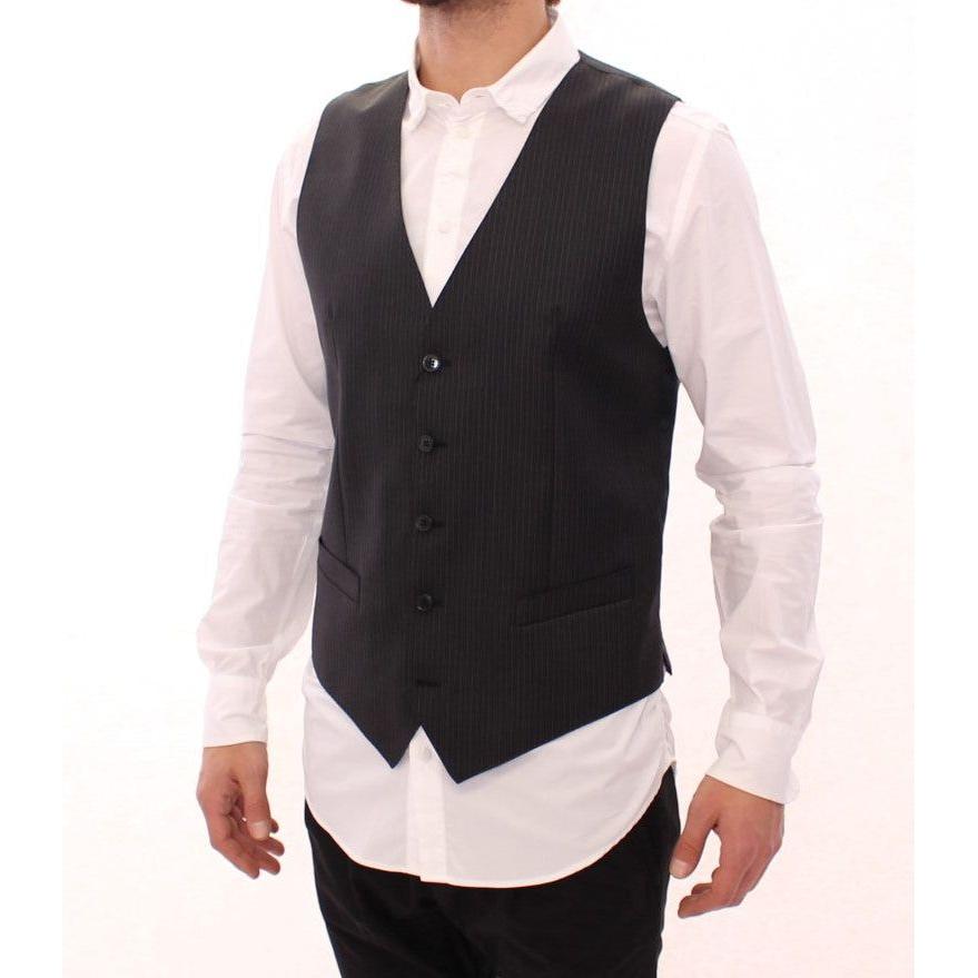 Dolce & Gabbana Gray Striped Wool Single Breasted Vest1728,5% Elastane,67345645728,Black,Clothing,Dolce & Gabbana,IT48 | M,Material: 95% Viscose,Men,Men - Clothing,New with tags,Suits & Blazers - Clothing,Vests - Men - Clothing,Waistcoats - Suits & Blazer