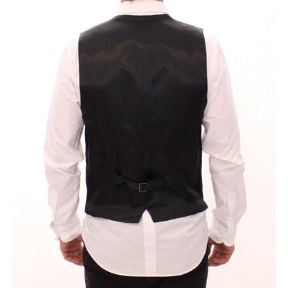 Dolce & Gabbana Gray Striped Wool Single Breasted Vest1728,5% Elastane,67345645728,Black,Clothing,Dolce & Gabbana,IT48 | M,Material: 95% Viscose,Men,Men - Clothing,New with tags,Suits & Blazers - Clothing,Vests - Men - Clothing,Waistcoats - Suits & Blazer