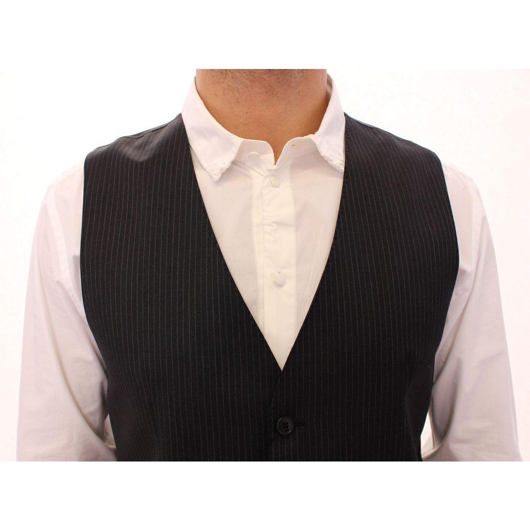 Dolce & Gabbana Gray Striped Wool Single Breasted Vest1728,5% Elastane,67345645728,Black,Clothing,Dolce & Gabbana,IT48 | M,Material: 95% Viscose,Men,Men - Clothing,New with tags,Suits & Blazers - Clothing,Vests - Men - Clothing,Waistcoats - Suits & Blazer