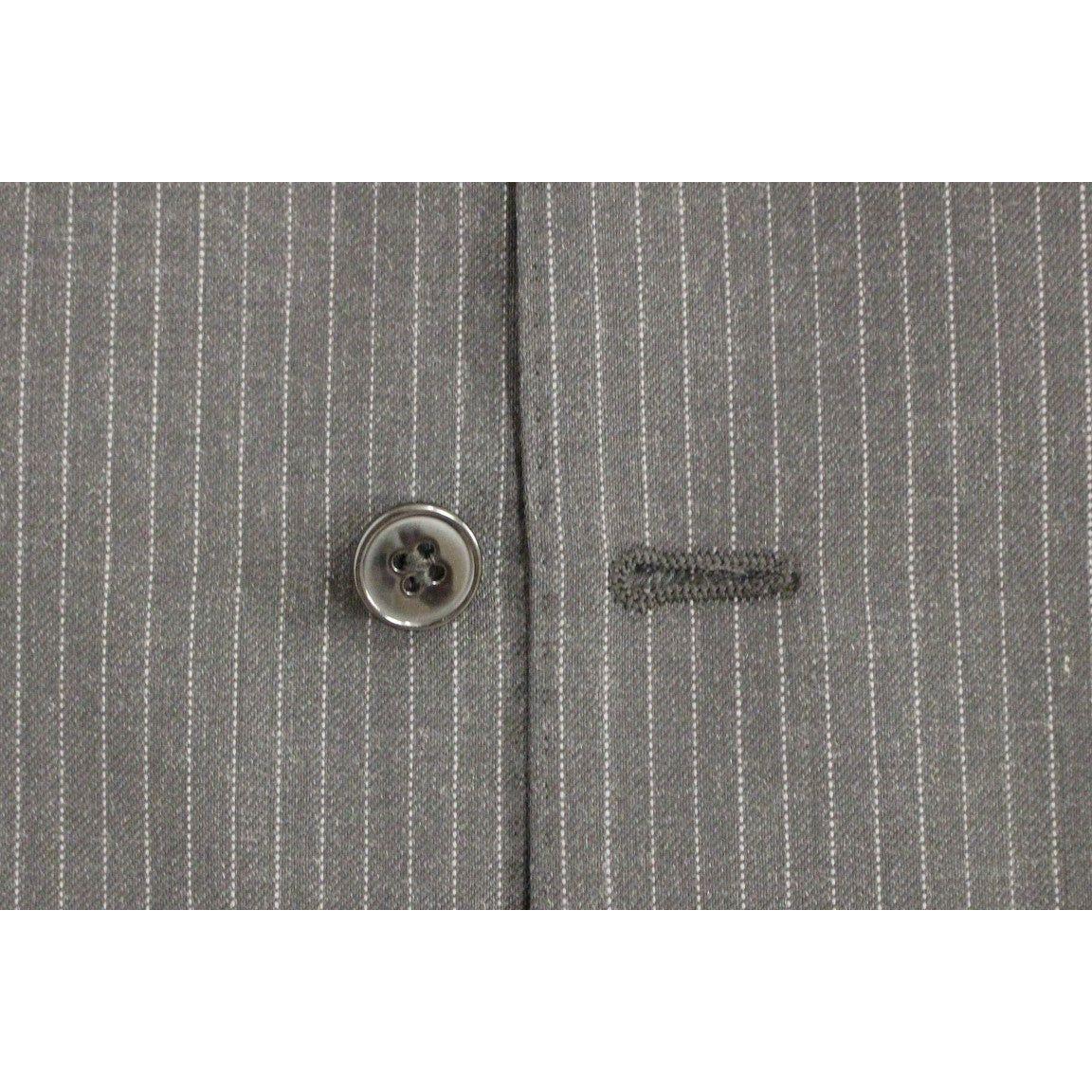 Dolce & Gabbana Gray Striped Wool Single Breasted Vest1728,5% Elastane,67345645728,Black,Clothing,Dolce & Gabbana,IT48 | M,Material: 95% Viscose,Men,Men - Clothing,New with tags,Suits & Blazers - Clothing,Vests - Men - Clothing,Waistcoats - Suits & Blazer