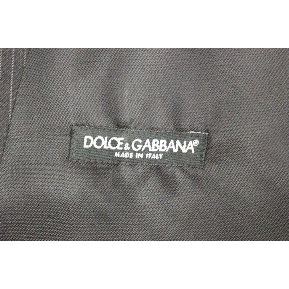 Dolce & Gabbana Gray Striped Wool Single Breasted Vest1728,5% Elastane,67345645728,Black,Clothing,Dolce & Gabbana,IT48 | M,Material: 95% Viscose,Men,Men - Clothing,New with tags,Suits & Blazers - Clothing,Vests - Men - Clothing,Waistcoats - Suits & Blazer
