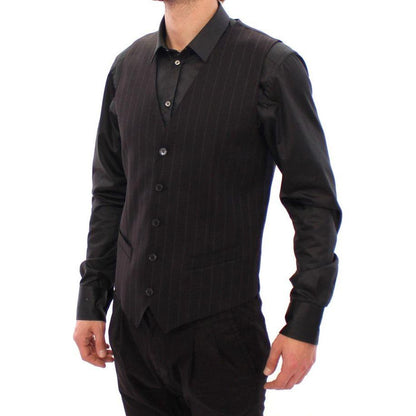 Dolce & Gabbana Black Striped Wool Logo Vest1728,5% Elastane,67345645728,Black,Clothing,Dolce & Gabbana,IT48 | M,Material: 95% Viscose,Men,Men - Clothing,New with tags,Suits & Blazers - Clothing,Vests - Men - Clothing,Waistcoats - Suits & Blazers - Clothi