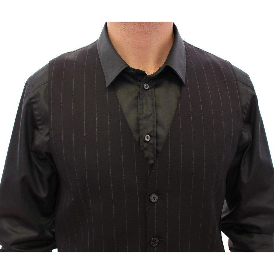 Dolce & Gabbana Black Striped Wool Logo Vest1728,5% Elastane,67345645728,Black,Clothing,Dolce & Gabbana,IT48 | M,Material: 95% Viscose,Men,Men - Clothing,New with tags,Suits & Blazers - Clothing,Vests - Men - Clothing,Waistcoats - Suits & Blazers - Clothi