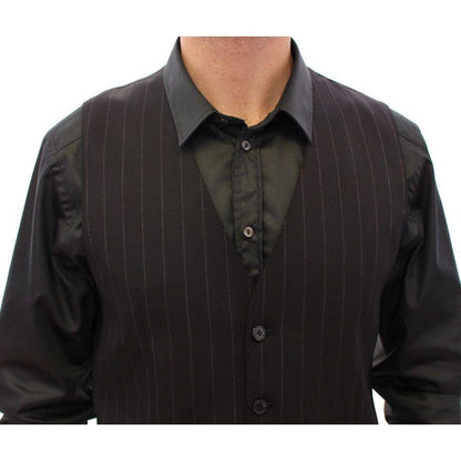 Dolce & Gabbana Black Striped Wool Logo Vest1728,5% Elastane,67345645728,Black,Clothing,Dolce & Gabbana,IT48 | M,Material: 95% Viscose,Men,Men - Clothing,New with tags,Suits & Blazers - Clothing,Vests - Men - Clothing,Waistcoats - Suits & Blazers - Clothi