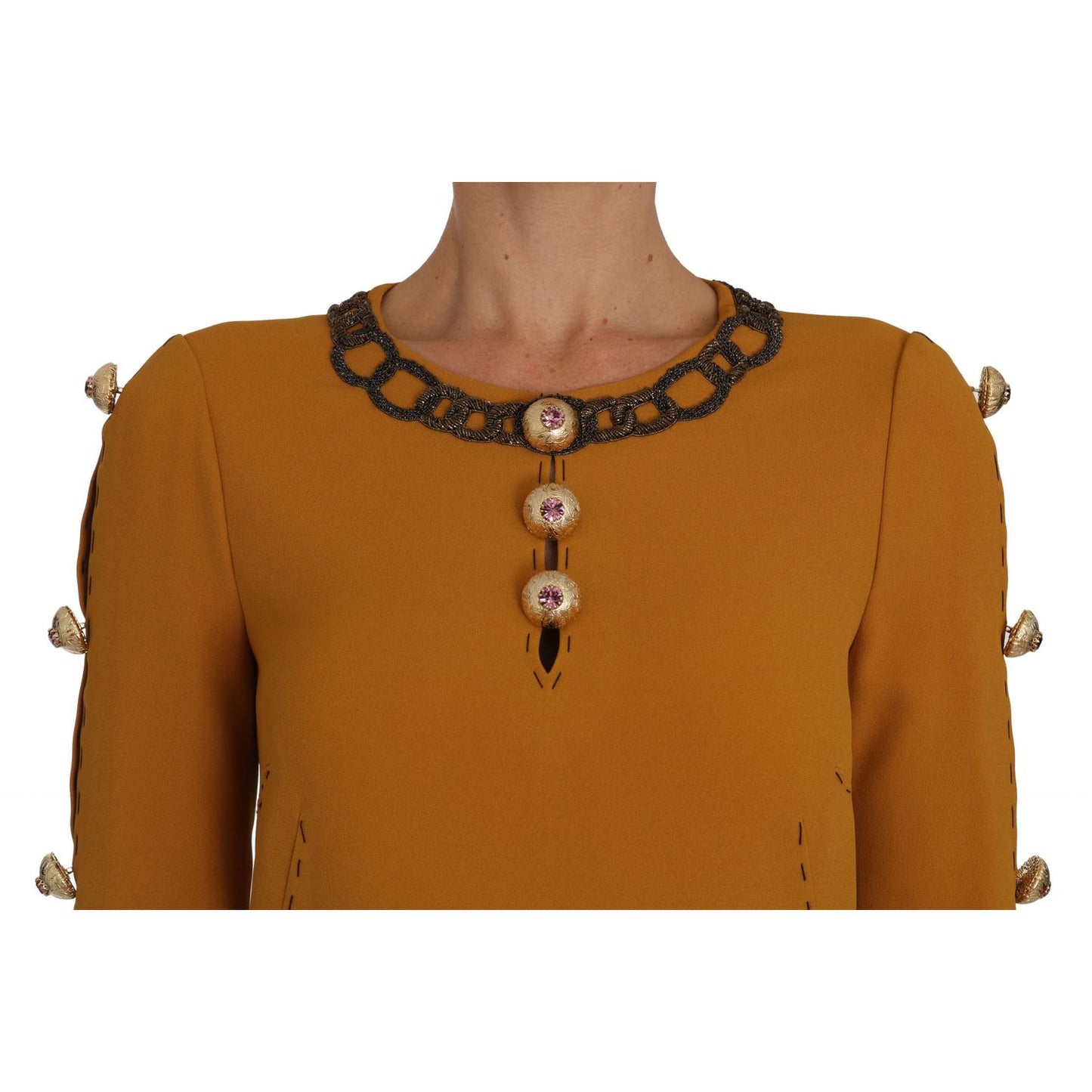 Dolce & Gabbana Brown Mini Crystal Embellished Dress