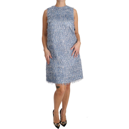Dolce & Gabbana Light Blue Fringe Shift Gown Dress