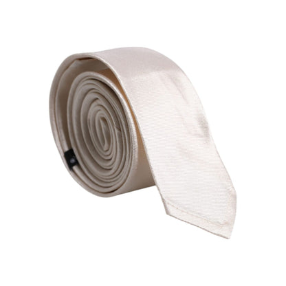 Dolce & Gabbana White Solid Silk Adjustable Necktie Tie