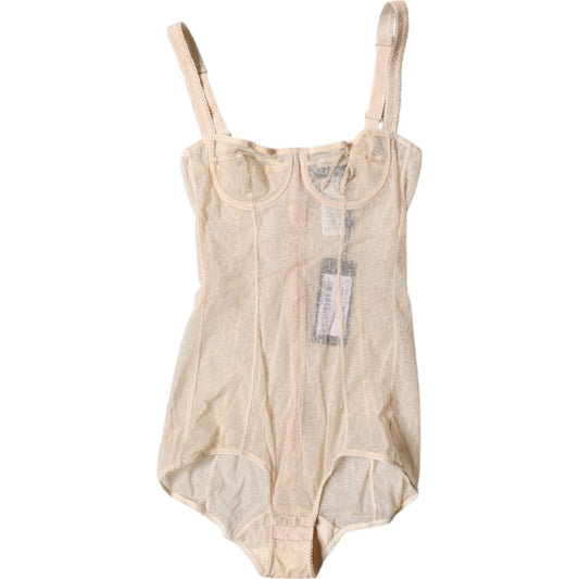 Dolce & Gabbana Beige Tulle Balconette Bra Bodysuit Underwear BIK1955-2