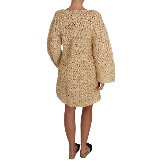 Dolce & Gabbana Beige Cardigan Crochet Knitted Raffia Sweater TSH2721-40