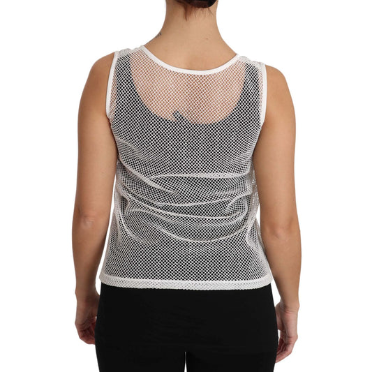 Dolce & Gabbana White Net  Transparent Sleeveless Tank Top