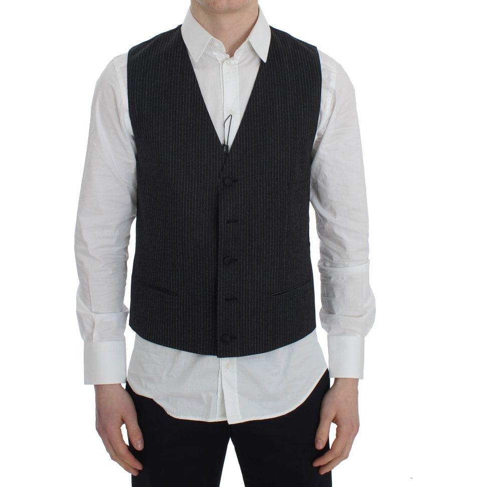 Dolce & Gabbana Gray Striped Formal Vest1728,2% Elastane,67345645728,Clothing,Dolce & Gabbana,Gray,IT50 | L,Material: 98% Wool,Men,Men - Clothing,New with tags,Suits & Blazers - Clothing,Vests - Men - Clothing,Waistcoats - Suits & Blazers - Clothing