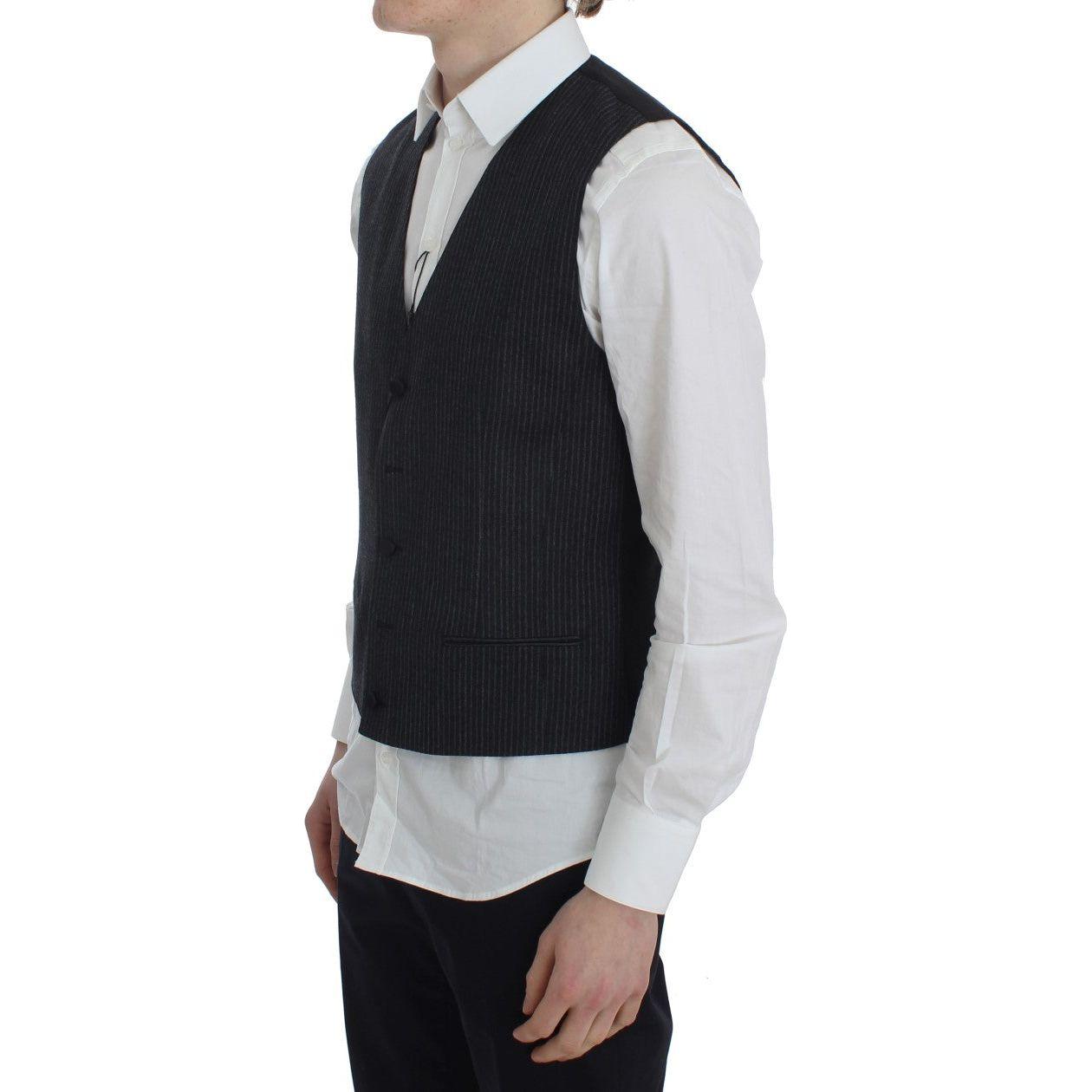 Dolce & Gabbana Gray Striped Formal Vest1728,2% Elastane,67345645728,Clothing,Dolce & Gabbana,Gray,IT50 | L,Material: 98% Wool,Men,Men - Clothing,New with tags,Suits & Blazers - Clothing,Vests - Men - Clothing,Waistcoats - Suits & Blazers - Clothing