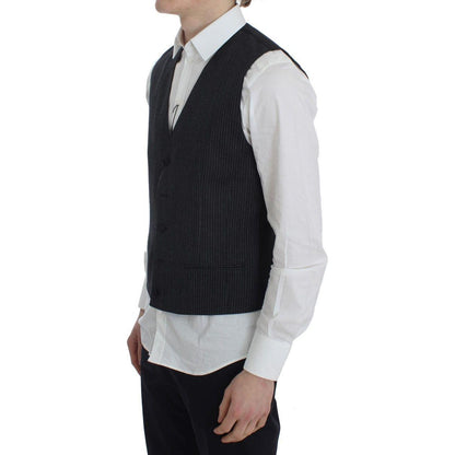 Dolce & Gabbana Gray Striped Formal Vest1728,2% Elastane,67345645728,Clothing,Dolce & Gabbana,Gray,IT50 | L,Material: 98% Wool,Men,Men - Clothing,New with tags,Suits & Blazers - Clothing,Vests - Men - Clothing,Waistcoats - Suits & Blazers - Clothing