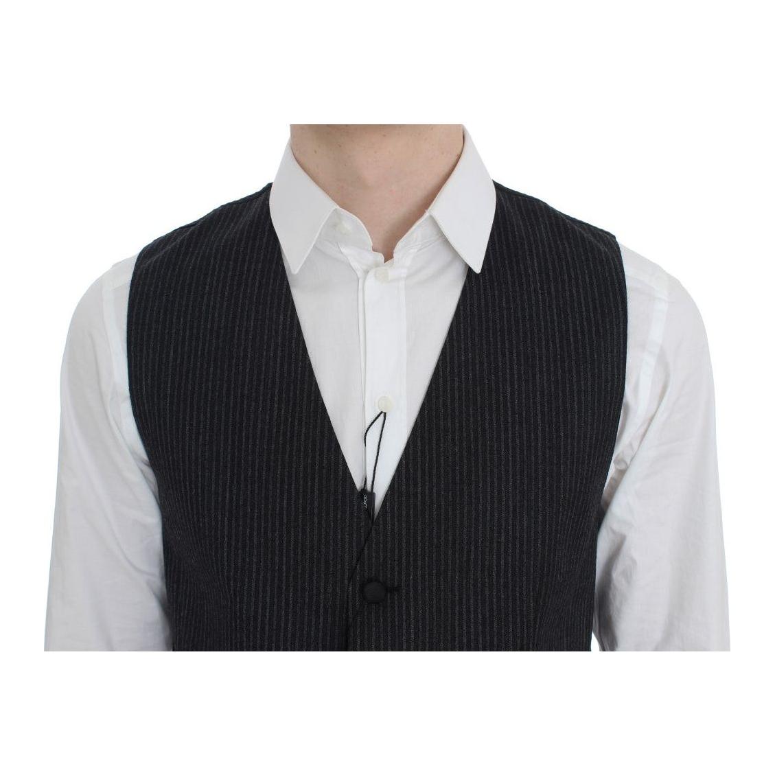 Dolce & Gabbana Gray Striped Formal Vest1728,2% Elastane,67345645728,Clothing,Dolce & Gabbana,Gray,IT50 | L,Material: 98% Wool,Men,Men - Clothing,New with tags,Suits & Blazers - Clothing,Vests - Men - Clothing,Waistcoats - Suits & Blazers - Clothing