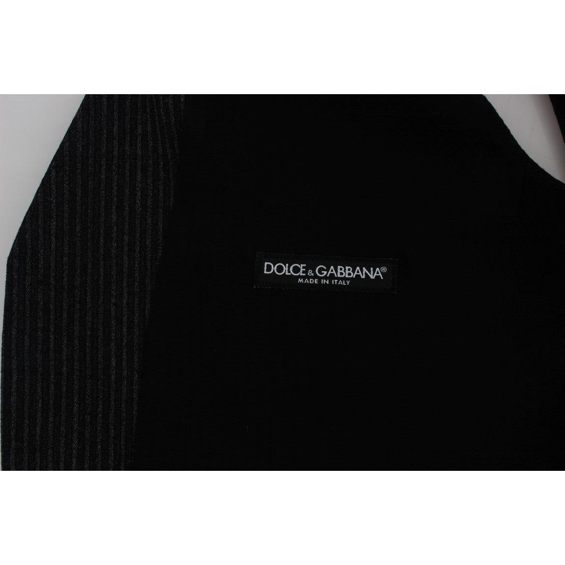 Dolce & Gabbana Gray Striped Formal Vest1728,2% Elastane,67345645728,Clothing,Dolce & Gabbana,Gray,IT50 | L,Material: 98% Wool,Men,Men - Clothing,New with tags,Suits & Blazers - Clothing,Vests - Men - Clothing,Waistcoats - Suits & Blazers - Clothing