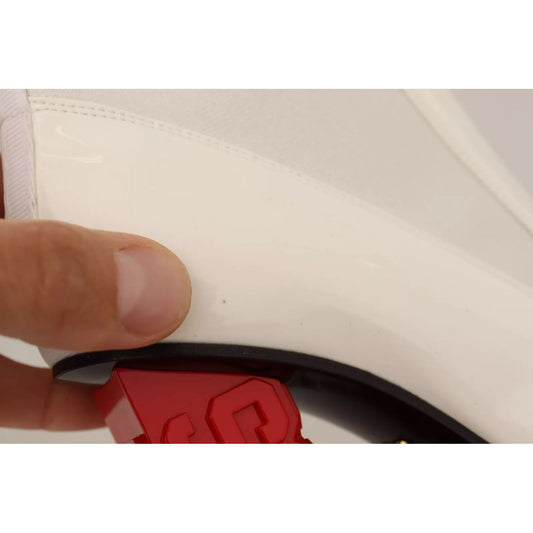 GCDS White Leather Fabric Red Logo Heel Ankle Boots Shoes