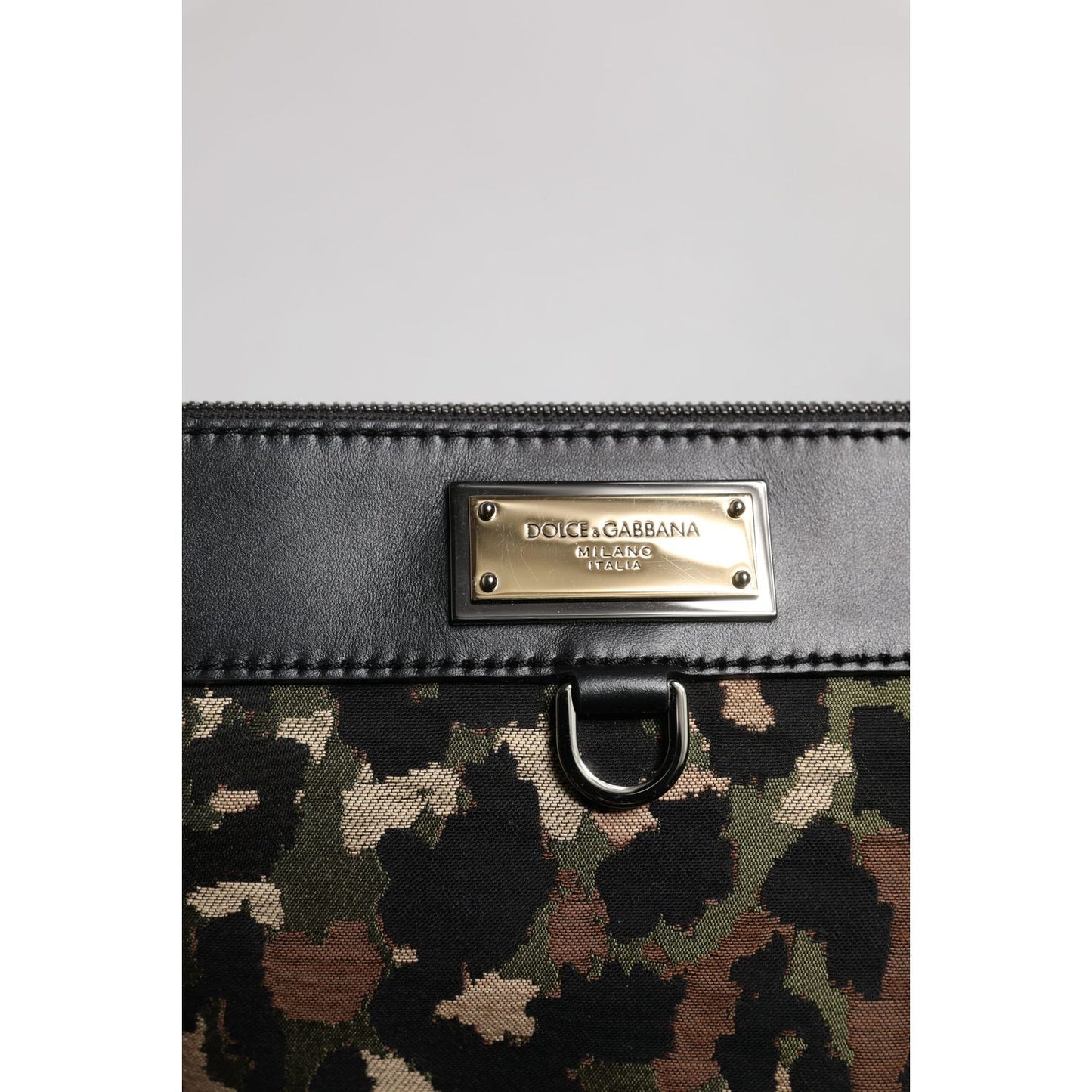 Dolce & Gabbana Multicolor Leopard Jacquard Print Logo Plaque Pouch Bag