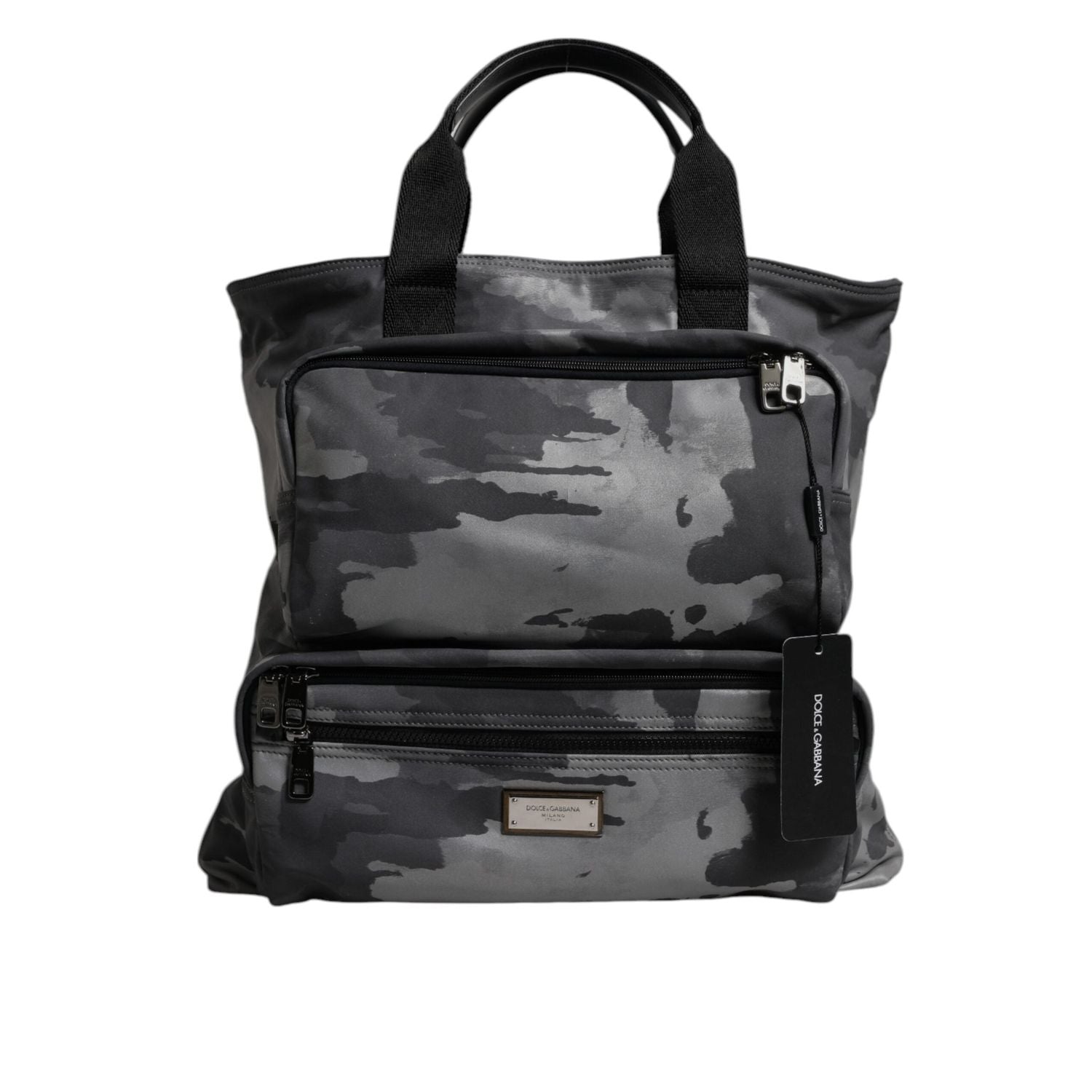 Front view with bag zipped and handles upright.
