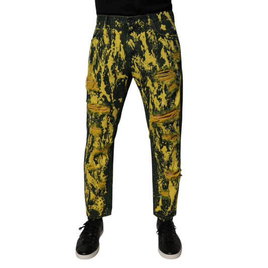 Dolce & Gabbana Black Green Tie Dye Tattered Skinny Men Denim Jeans