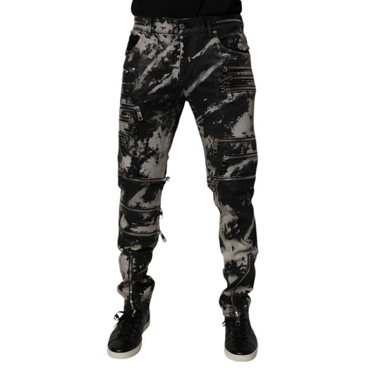Dolce & Gabbana Dark Gray Tie Dye Cotton Skinny Zip Denim Jeans