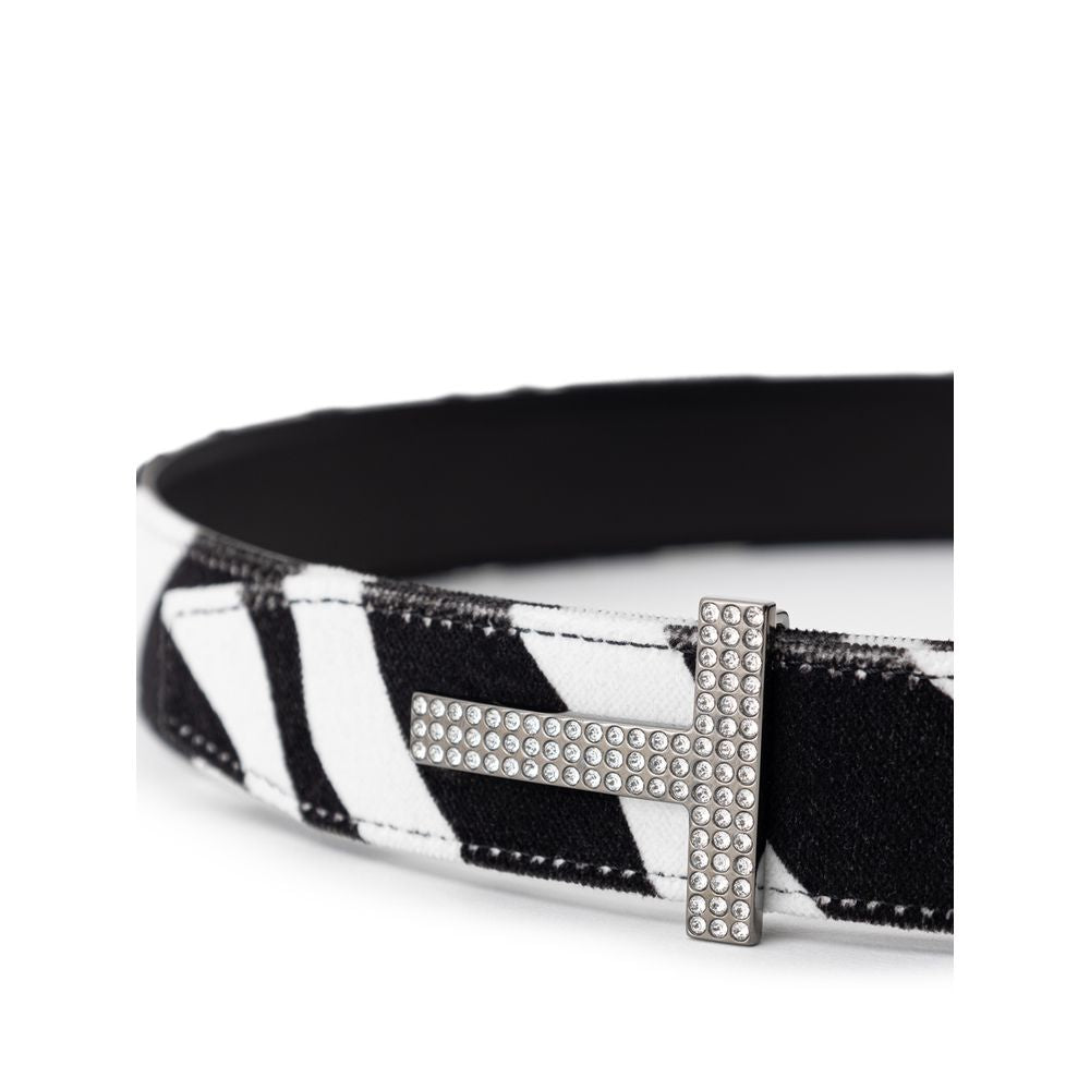 Tom Ford Black And White Leather Belt TO-890766620009954-85 CM / 34 INCHES