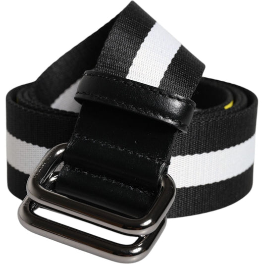 Dolce & Gabbana Black Yellow Logo Striped Metal Buckle Belt BEL9340-90