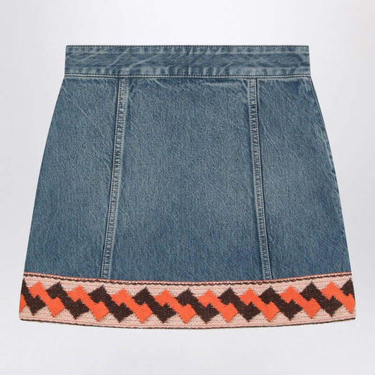 Valentino Denim mini skirt with jacquard trim 6B3DD19Z94U/Q_VALE-558_102