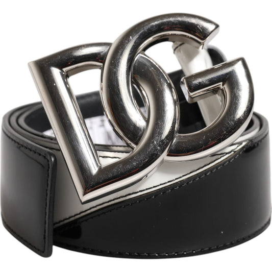 Dolce & Gabbana Black White Leather DG Metal Buckle Belt BEL9411-75