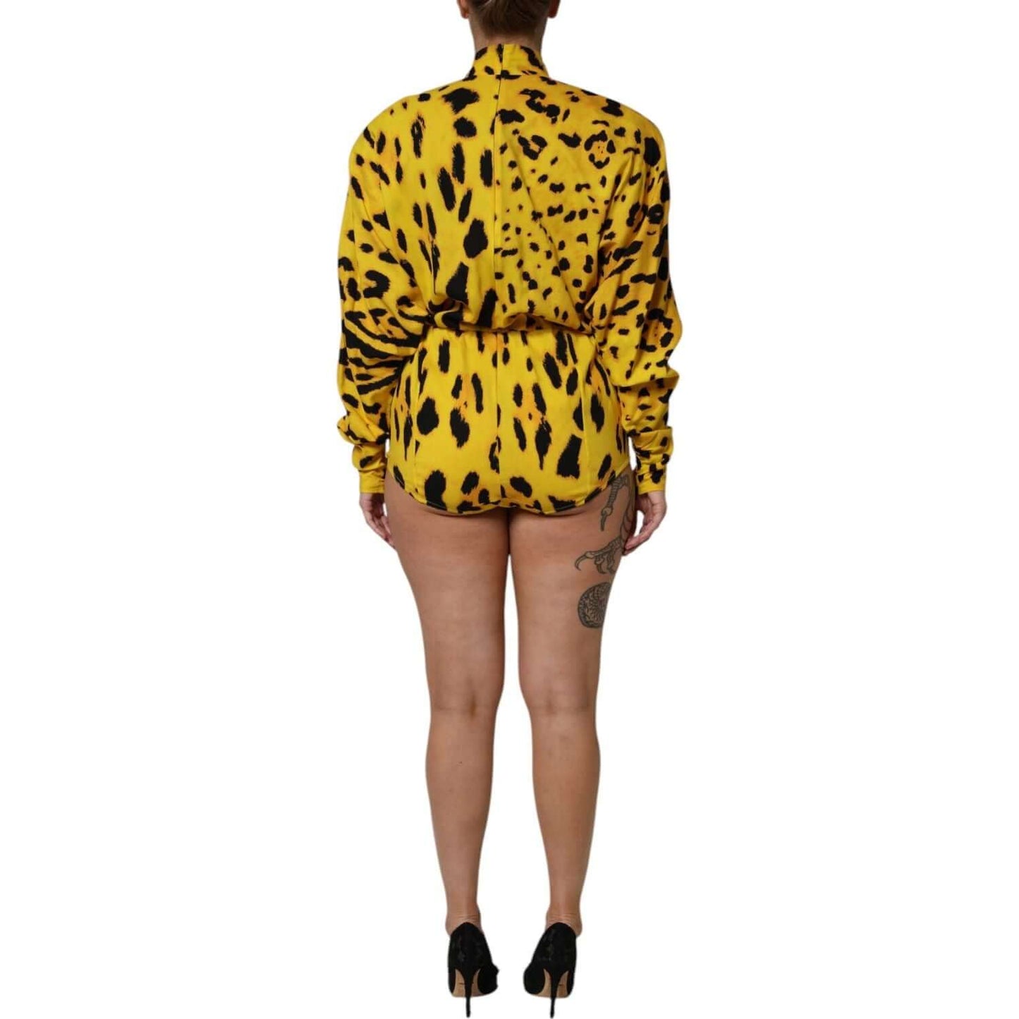 Dolce & Gabbana Yellow Leopard Long Sleeves Jumpsuit Dress TSH90441-36