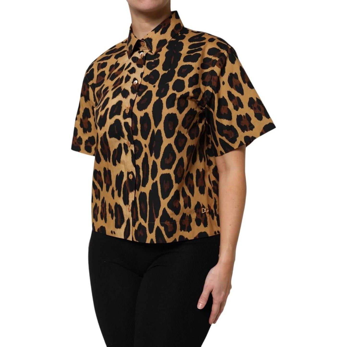 Dolce & Gabbana Brown Leopard Short Sleeve Collared Polo Top TSH878619-44