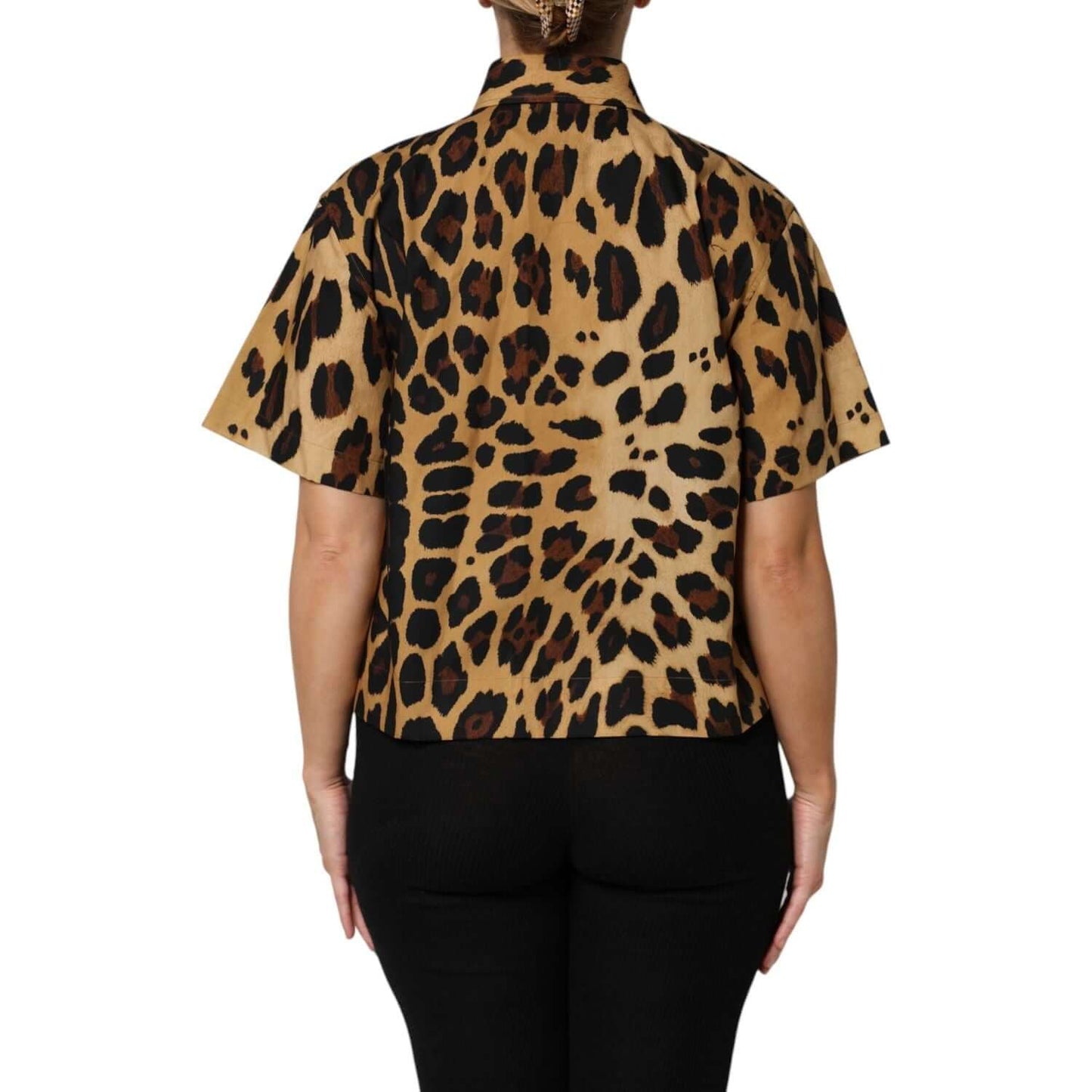 Dolce & Gabbana Brown Leopard Short Sleeve Collared Polo Top TSH878619-44