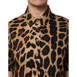 Dolce & Gabbana Brown Leopard Short Sleeve Collared Polo Top TSH878619-44