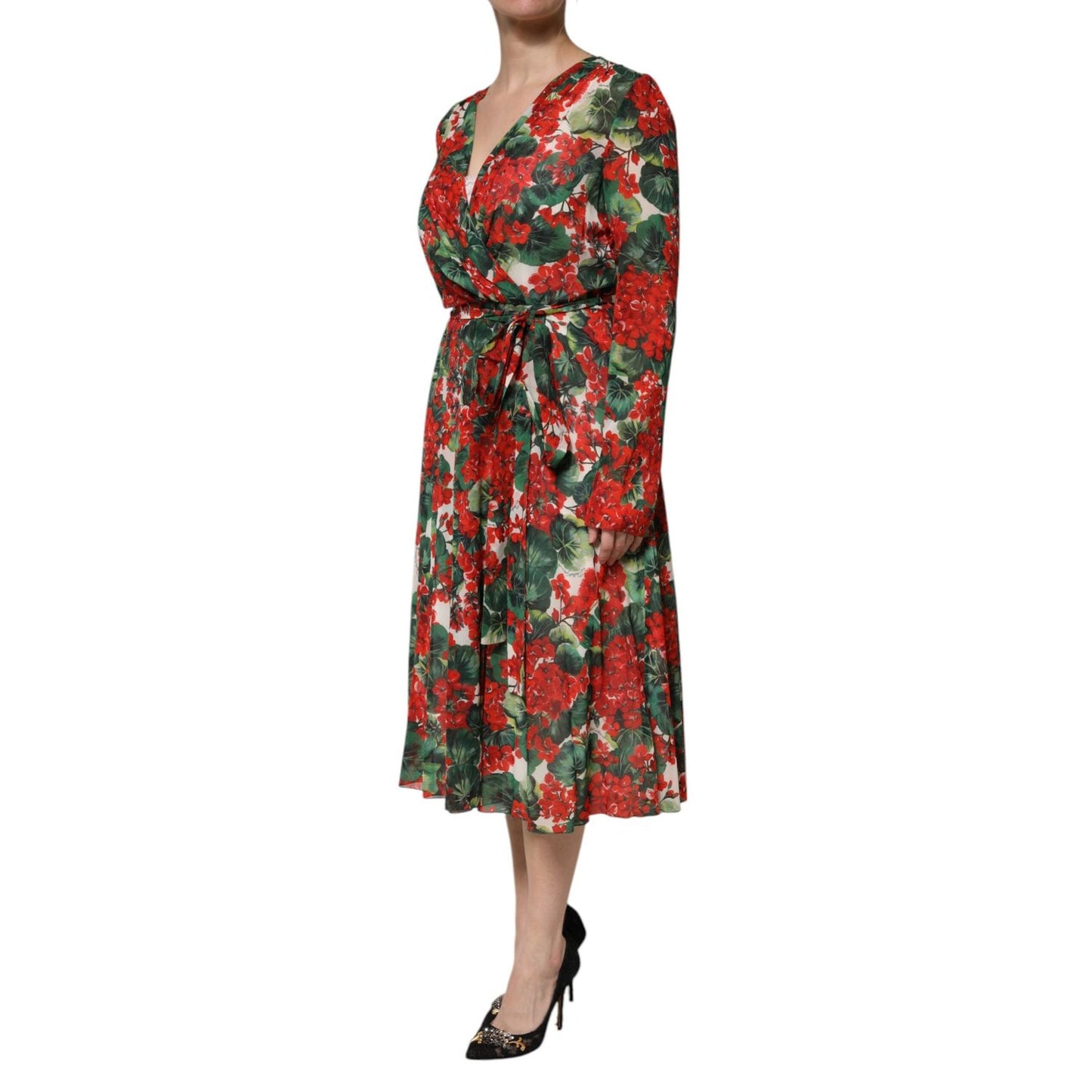Dolce & Gabbana Multicolor Floral Long Sleeves V-neck Dress DR81728-38
