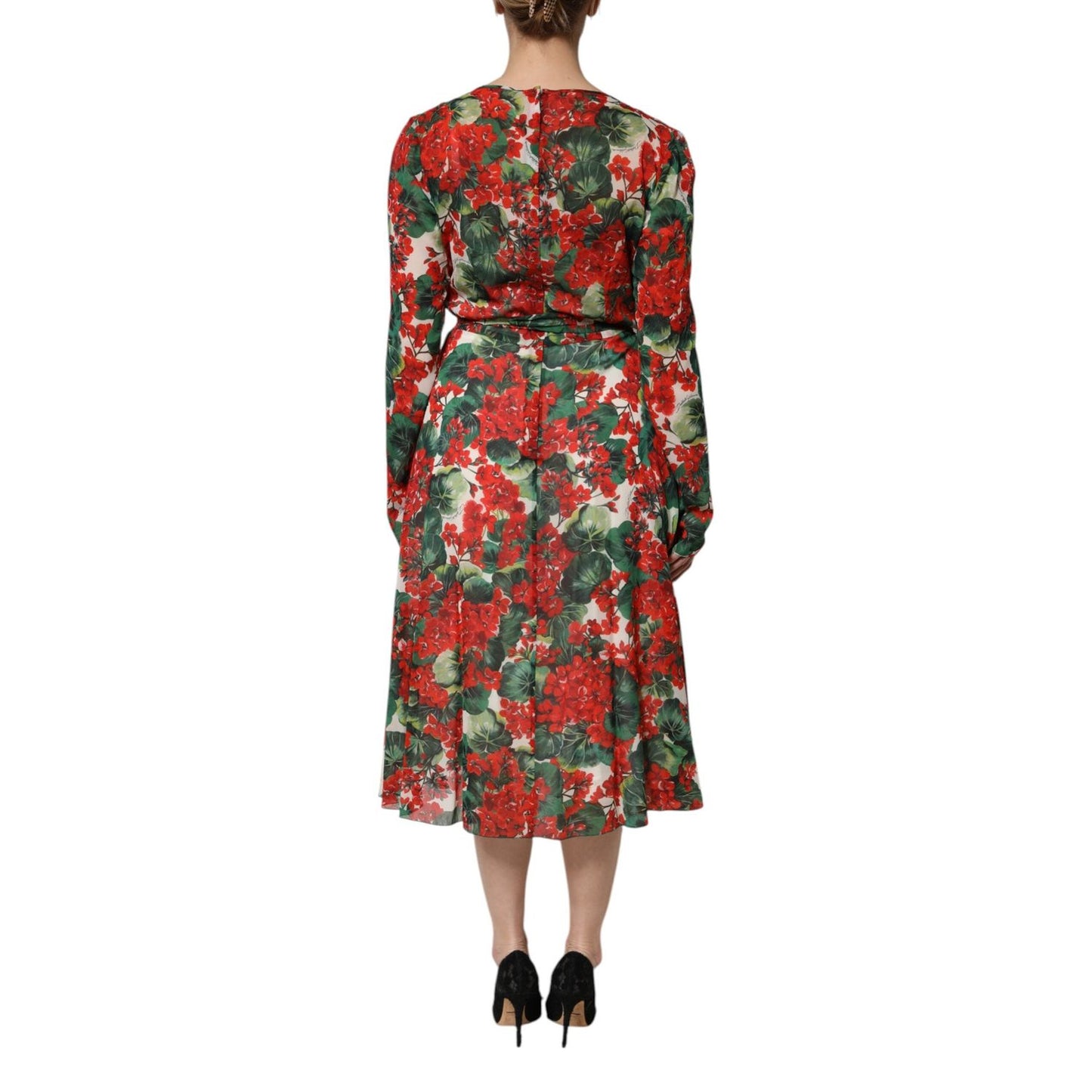 Dolce & Gabbana Multicolor Floral Long Sleeves V-neck Dress DR81728-38