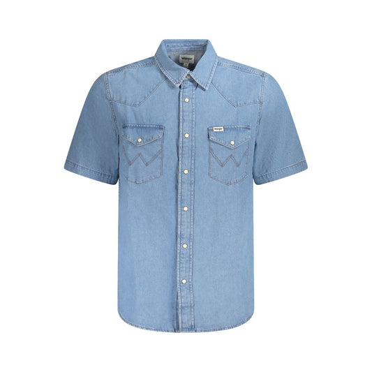Wrangler Light Blue Cotton Men Shirt WR-35314-S