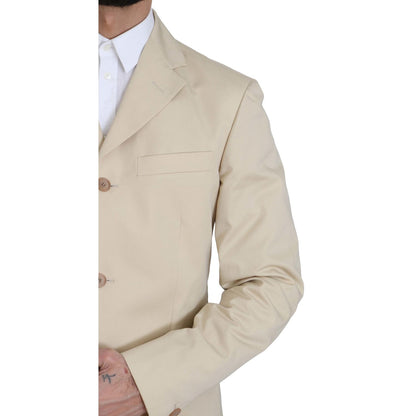 Romeo Gigli Two Piece 3 Button Beige Cotton Solid Suit