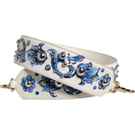 Dolce & Gabbana White Blue Floral Leather Stud Accessory Shoulder Strap WMB537