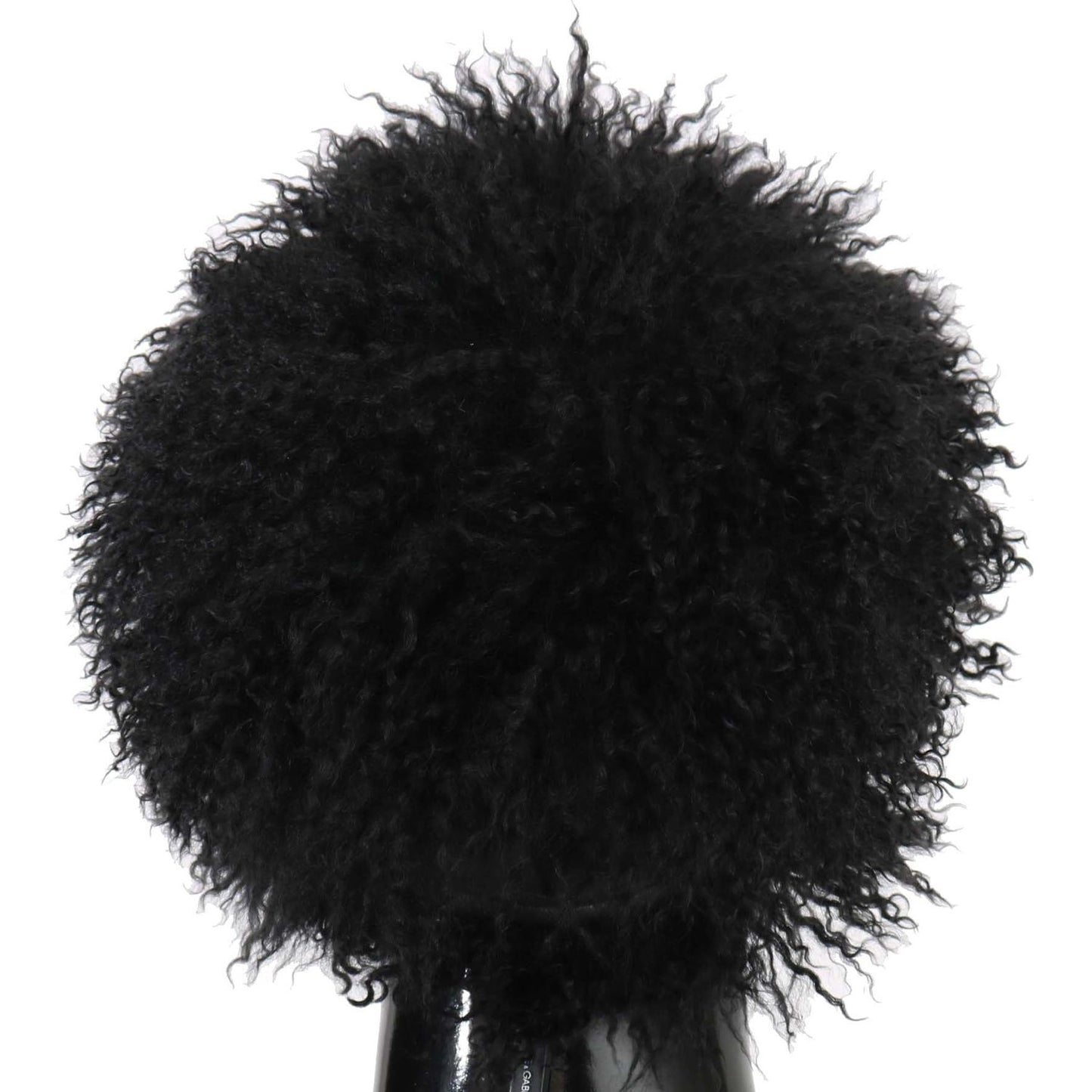 Dolce Gabbana lamb fur Gatsby hat with black Tibet lamb fur and leather design, showcasing a plush pom-pom style.