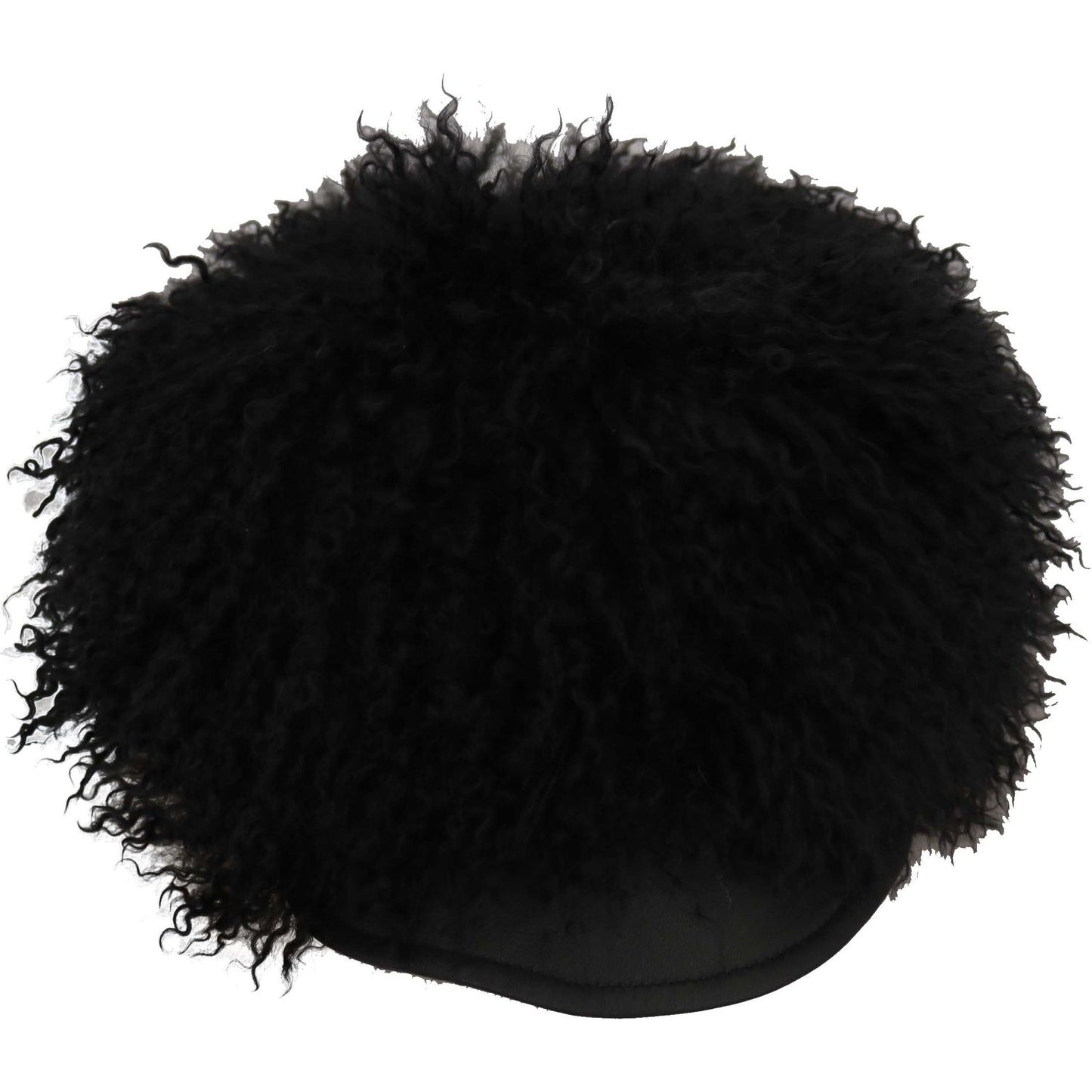 Dolce Gabbana lamb fur Gatsby hat featuring luxurious black Tibet lamb fur and leather design.