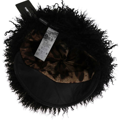 Dolce Gabbana lamb fur Gatsby hat interior view showcasing Tibet lamb fur and leather craftsmanship.