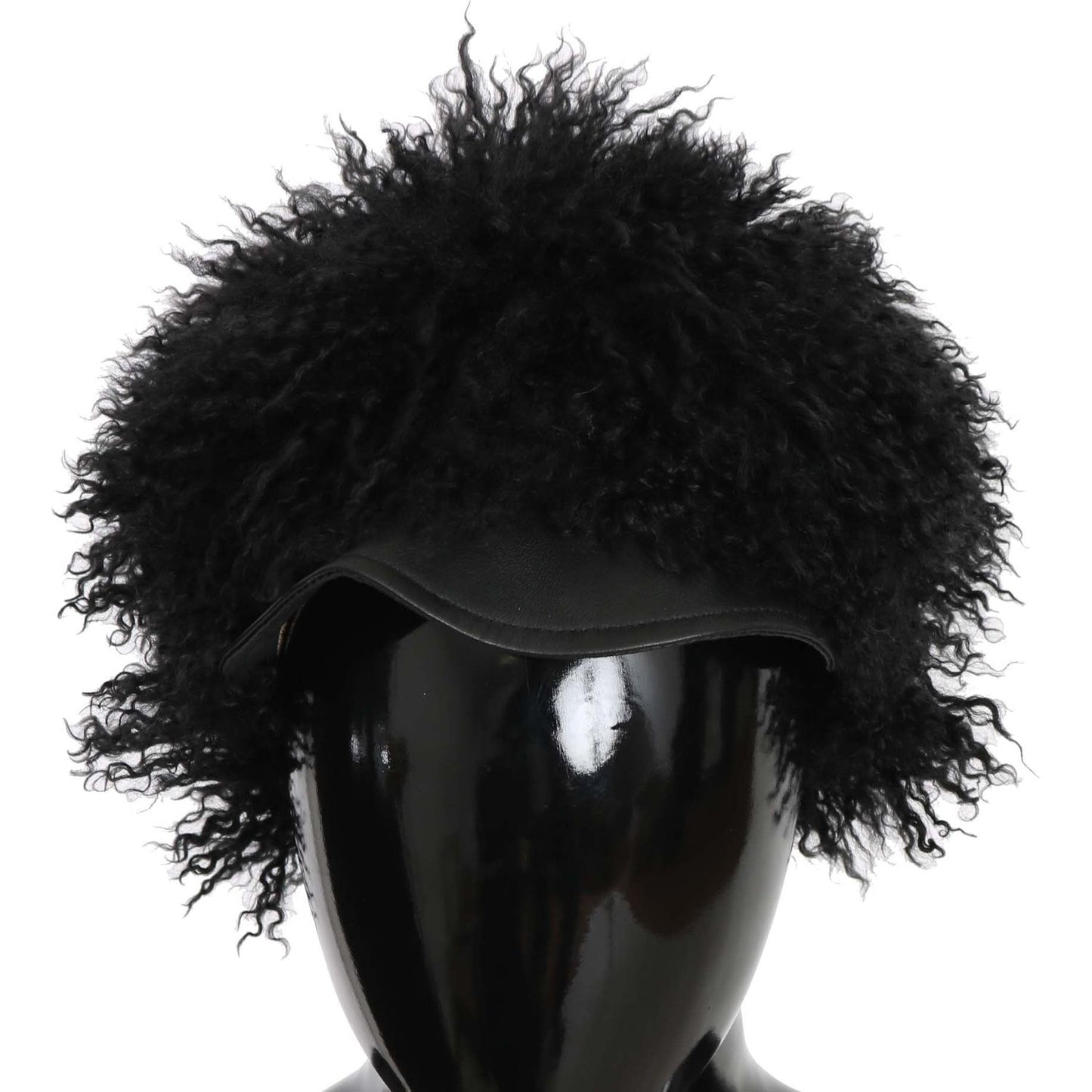 Dolce Gabbana lamb fur Gatsby hat featuring luxurious black Tibet lamb fur and leather base.