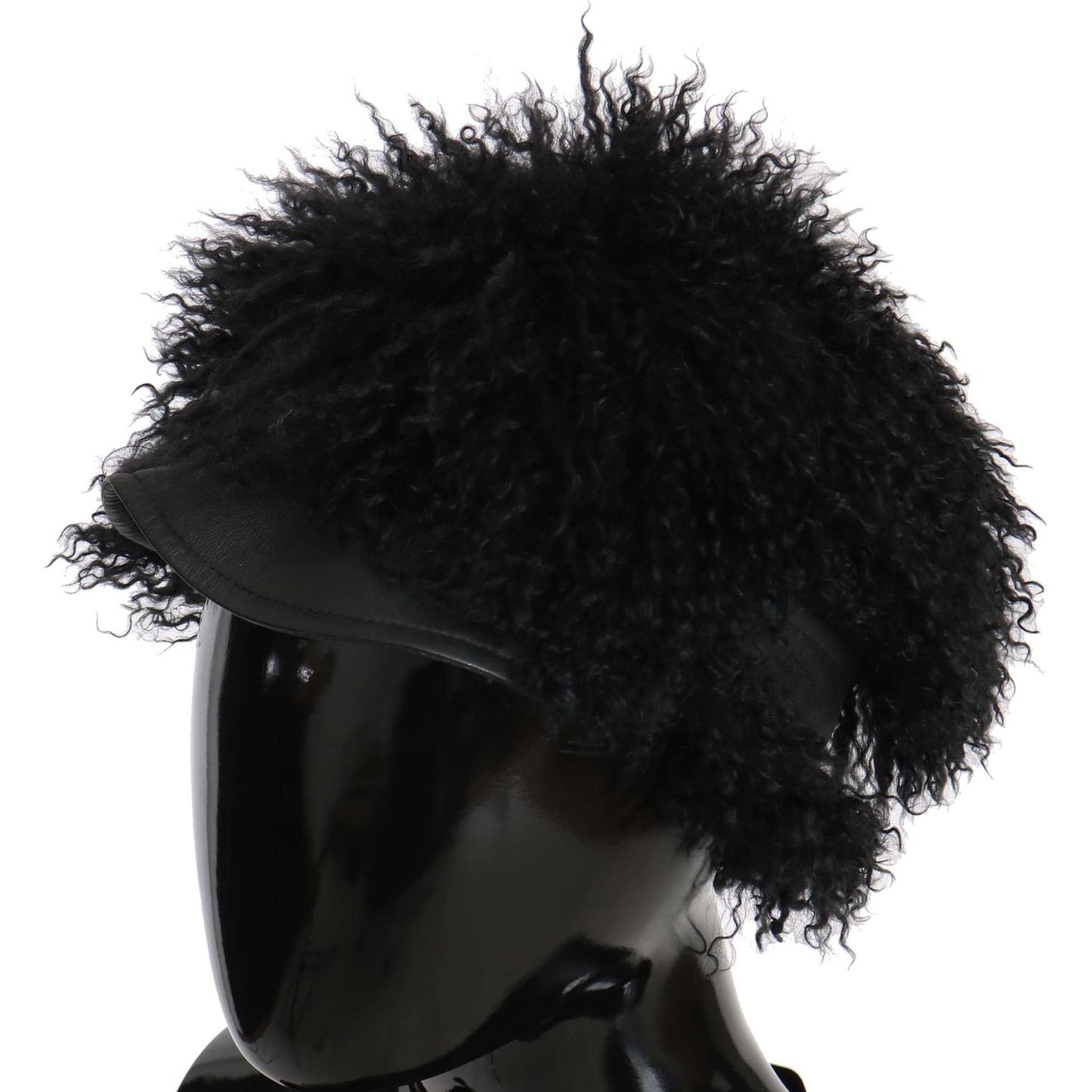 Dolce Gabbana lamb fur Gatsby hat in black with lamb fur and leather, stylish headwear made in Italy.