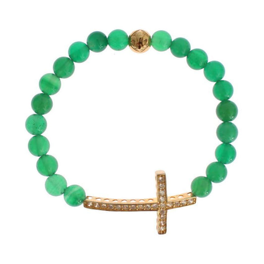 Nialaya Jade Stone Gold CZ Cross 925 Silver Bracelet 1728,67345645728,Accessories,Bracelets - Jewellery - Accessories,Bracelets - Women - Jewelry,Category - Jewellery,Green,Jewellery - Accessories,Jewelry,M,Material: Gold plated 925 Sterling Silver,Men,Ne